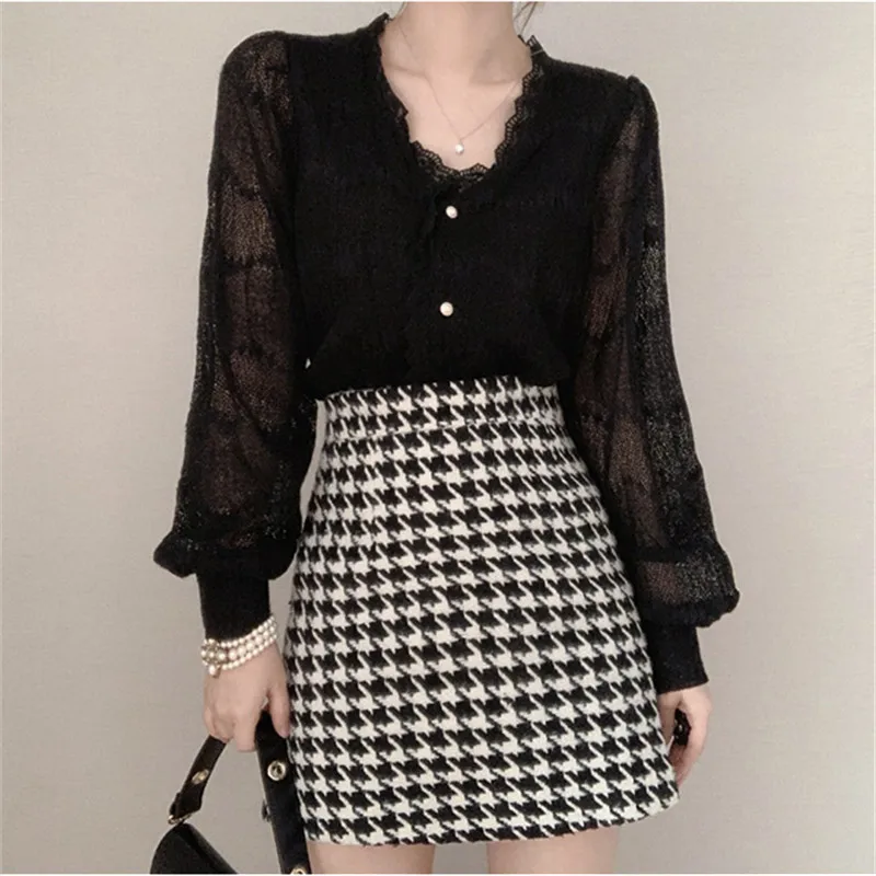 

RUGOD 2021 spring lace up wave patterns v-neck basic shirt elegant termperament sweet outgoing shirt korean style chic blouses