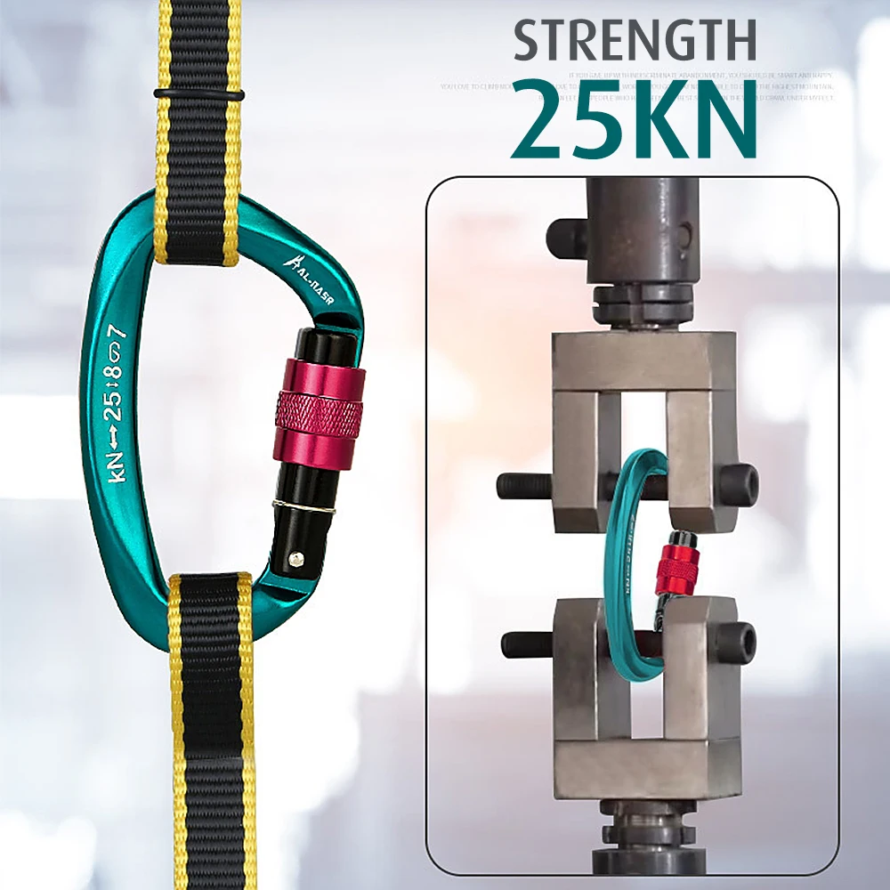 

25KN Professional Climbing Carabiner Screw Locking Gate Carabiner Heavy Duty D-shape Climbing Buckle D-ring Hammock Locking