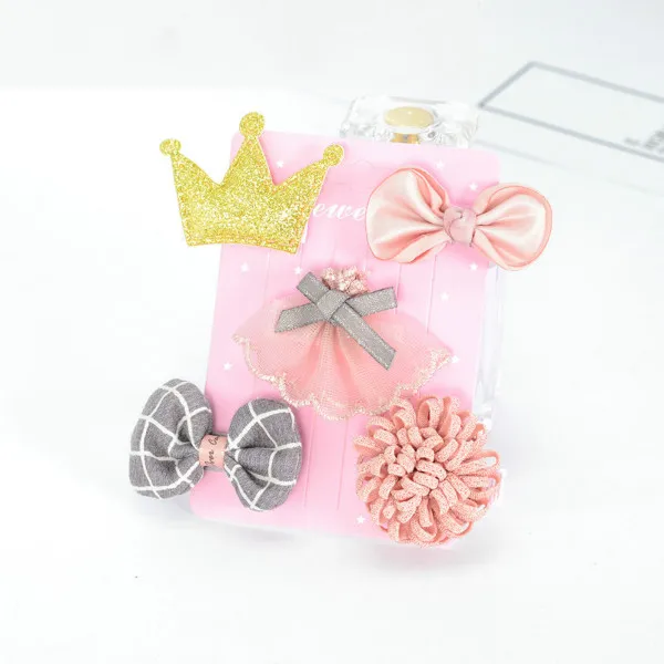 52-20 Children's hairpin set hair accessories 5PCS/SET baby flowers bow side clip girls crown all-inclusive cloth side clip - Цвет: 52-20