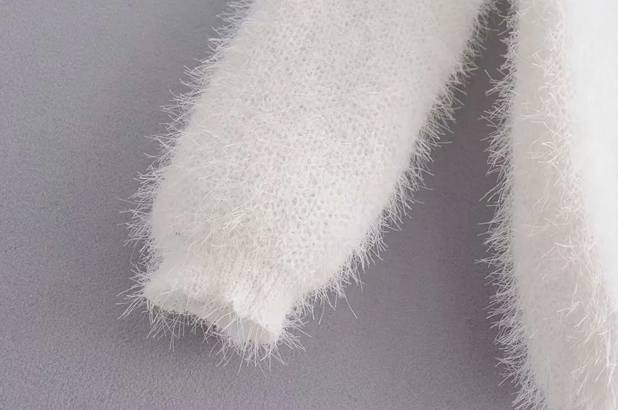 

JIANLIN Elegant Long Sleeve Mohair Sweater Women's Solid Color 2020 New Female V-neck Pullover Soft And Flexible Knitted Jacket