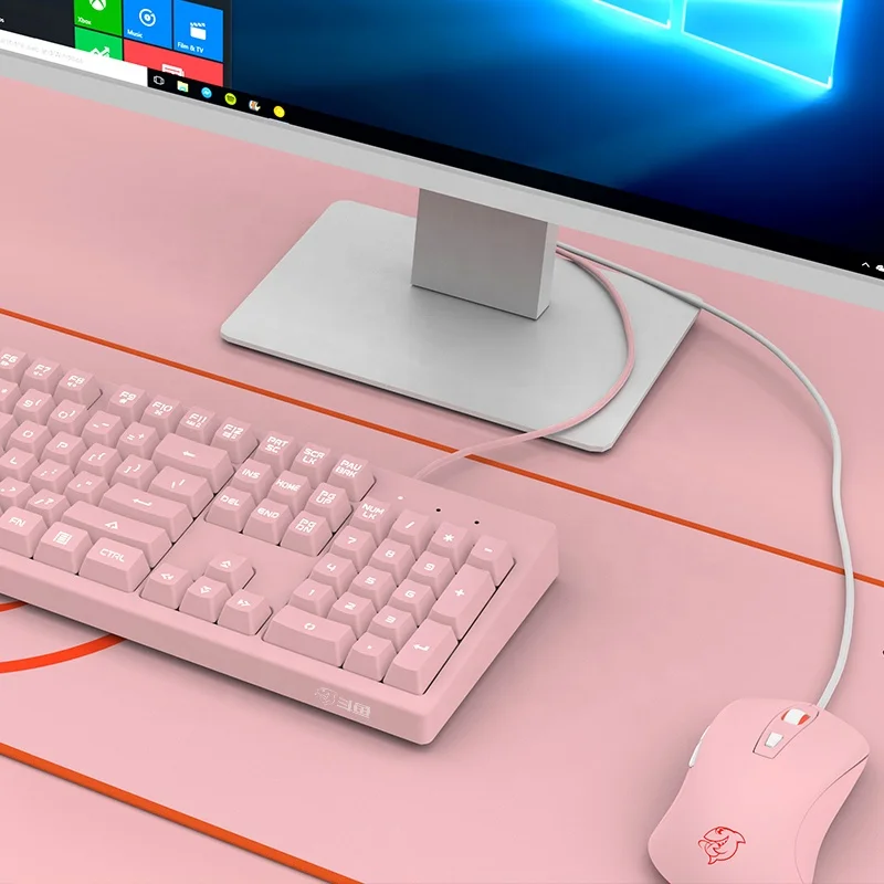Розовая игровая клавиатура для девочек E sport Combos USB Проводная 104 Keycaps проводная