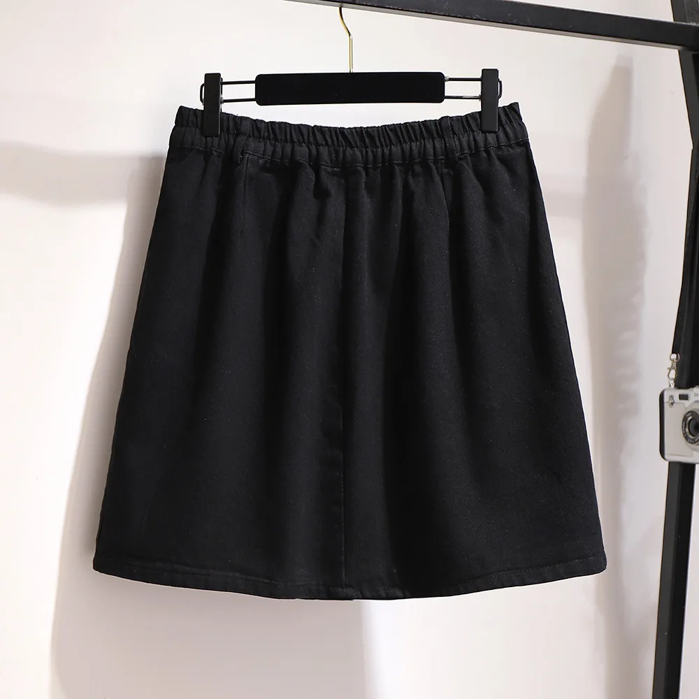 Женская джинсовая юбка с поясом на резинке голубая или черная Свободная