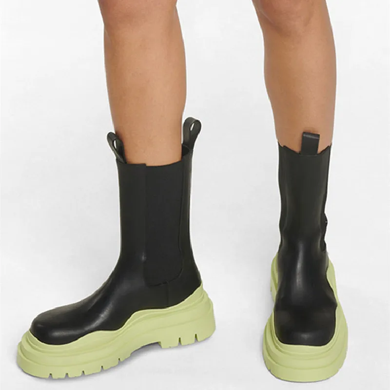 

Brand Chelsea Boots Women's Platform Nude Boots Candy Color Thick-Soled Mid-Calf Boots Winter New Style Flat Casual Shoes