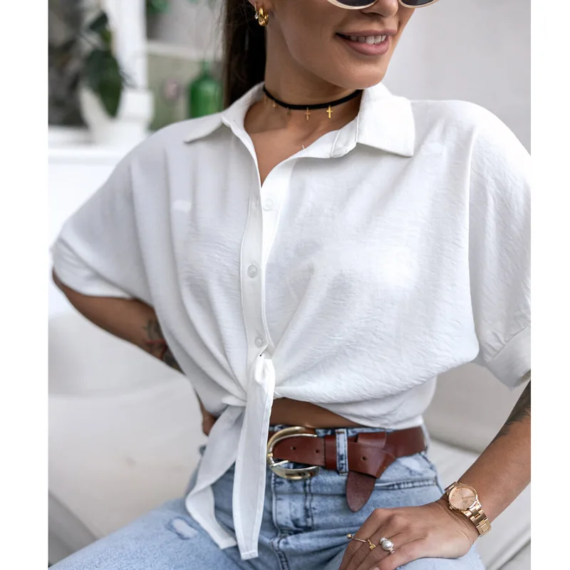 Chemisier à manches courtes pour femmes, ample, Sexy, à revers, nouvelle collection été 2021