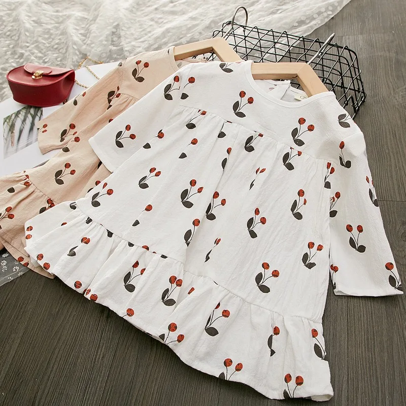 2020 весеннее Повседневное платье из 100 хлопка для маленьких девочек с длинными