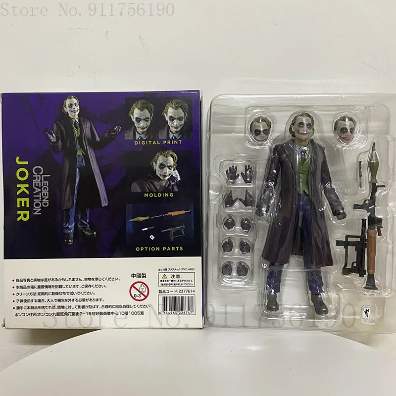

SHF Joker Figure Dark Knight Clown Heath Ledger Hand 3 Heads Male Action Figurine Collectable Model Toy 15CM