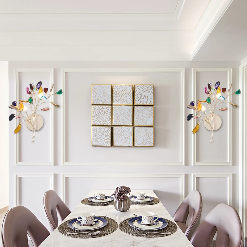 Современные Золотой металлический ветка настенный светильник натуральный агат