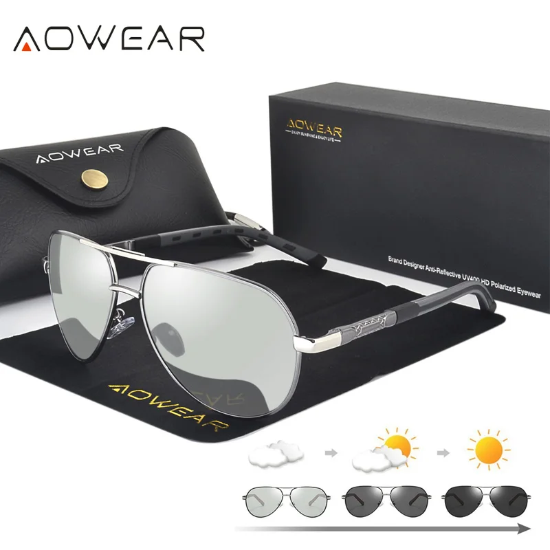 Солнцезащитные очки AOWEAR мужские фотохромные поляризационные хамелеоновые HD