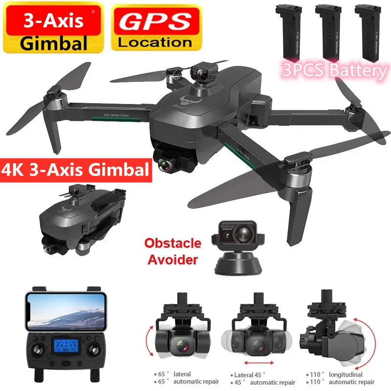 

4K 5G WIFI FPV Drone 3-Axis Gimbal Camera Brushless Motor 30min Flight Time Optical Flow GPS Position 1200M Distance Aircraft