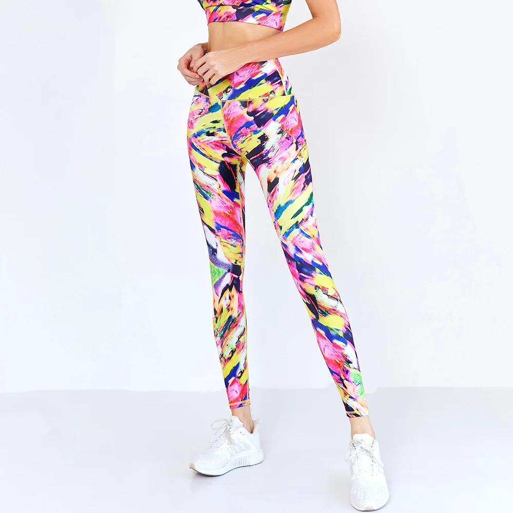 Женские леггинсы с принтом тай дай печать высокой талией эластичные красочные