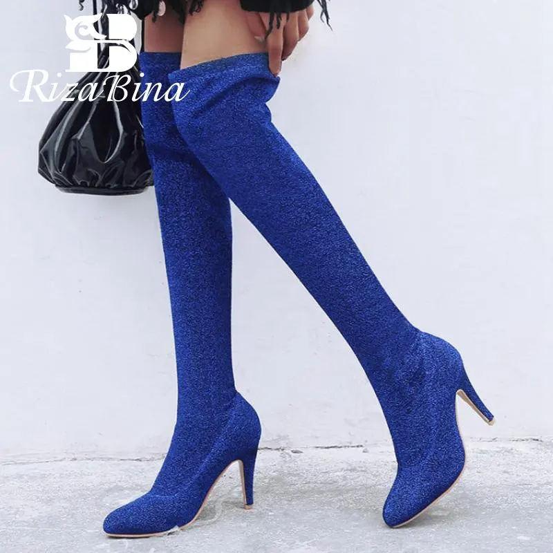 RIZABINA/5 цветов размера плюс 32 48 шикарные растягивающиеся сапоги сексуальные