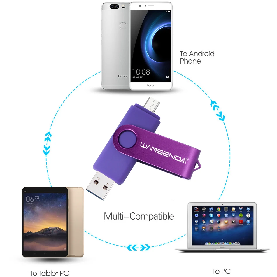 WANSENDA OTG USB флеш-накопитель 2 в 1 USB3.0 & Android Micro 16 ГБ 32 64 Гб 128 256 Флешка для Android/PC |