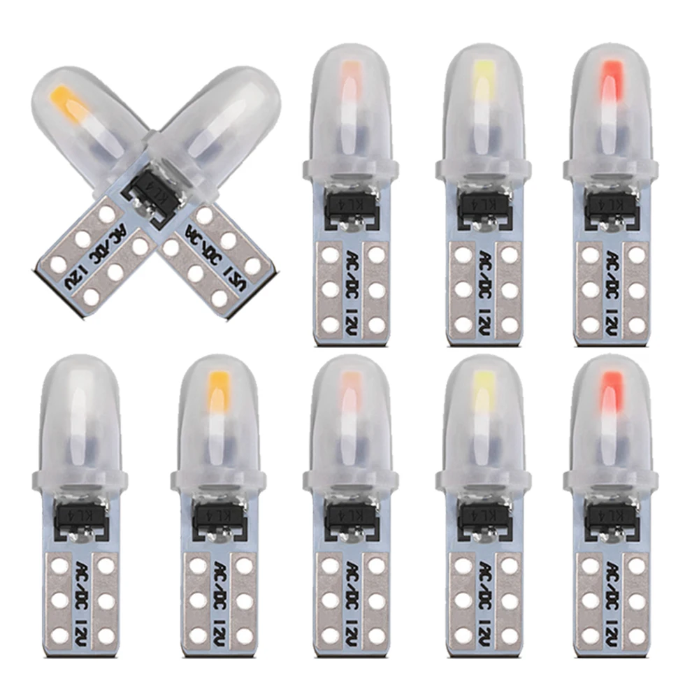 10pcs T5 Led Bulb W3W W1.2W Car Auto Lamp 3014 Chips Wedge Light Instrument Dashboard Lamp Indicator Signal Bulbs DC 12V 6000K