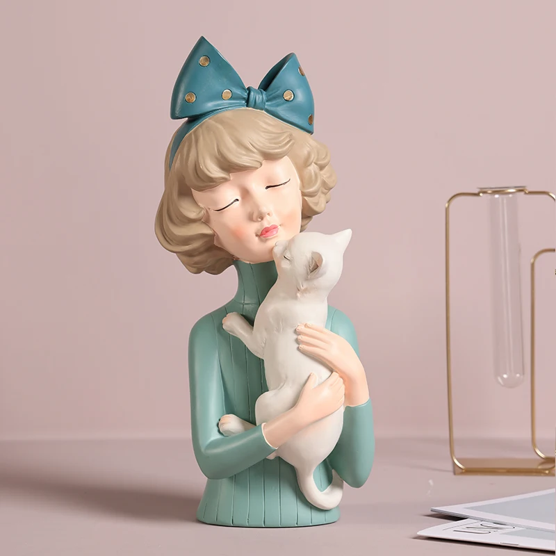 Новейшая декоративная статуя девочки с бантом домашние скульптуры декор