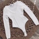 Женский комбинезон с длинным рукавом, однотонный Облегающий комбинезон из плюша, с глубоким V-образным вырезом, Осень-зима 2021