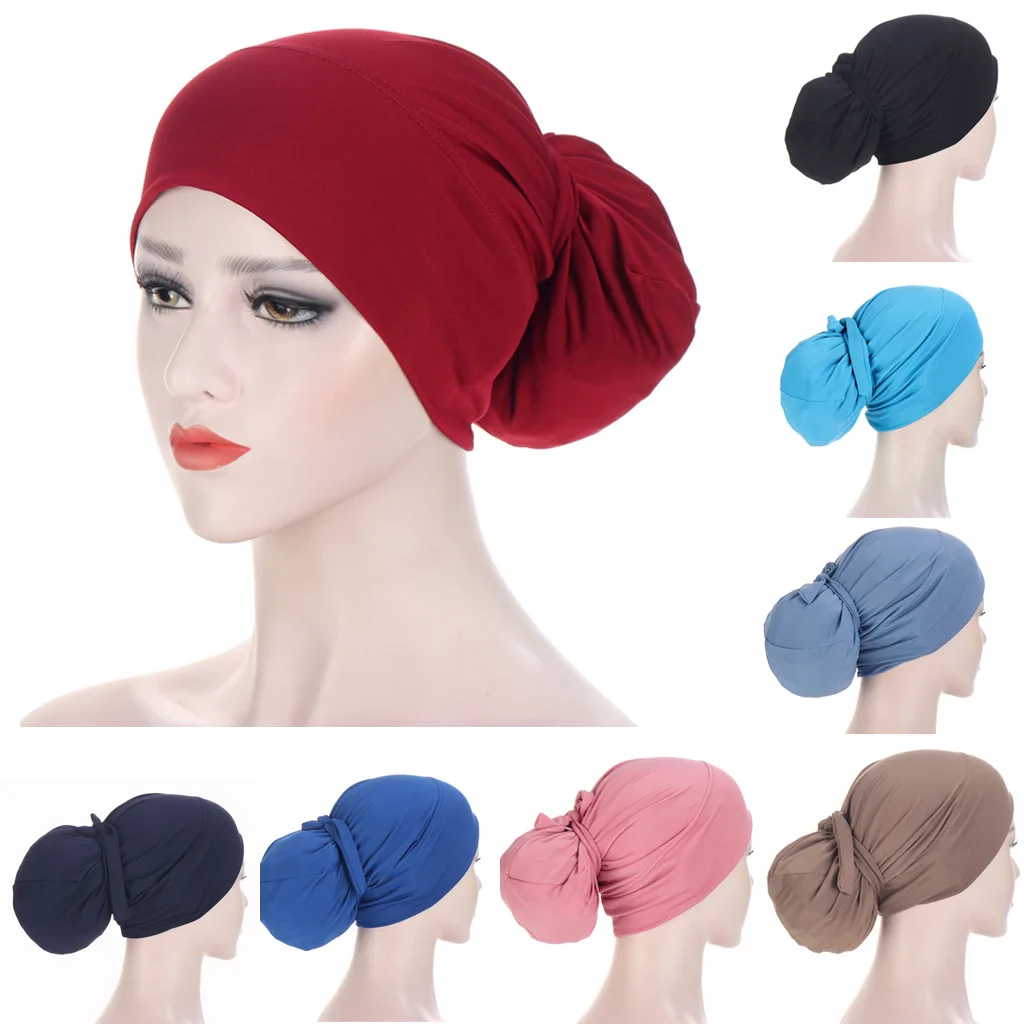 

Soft Headband Turban Chemo Hat for Women Solid Color Elastic Easy Cap Jersey Hijabs for Long Hair Muslim Fashion Accessories