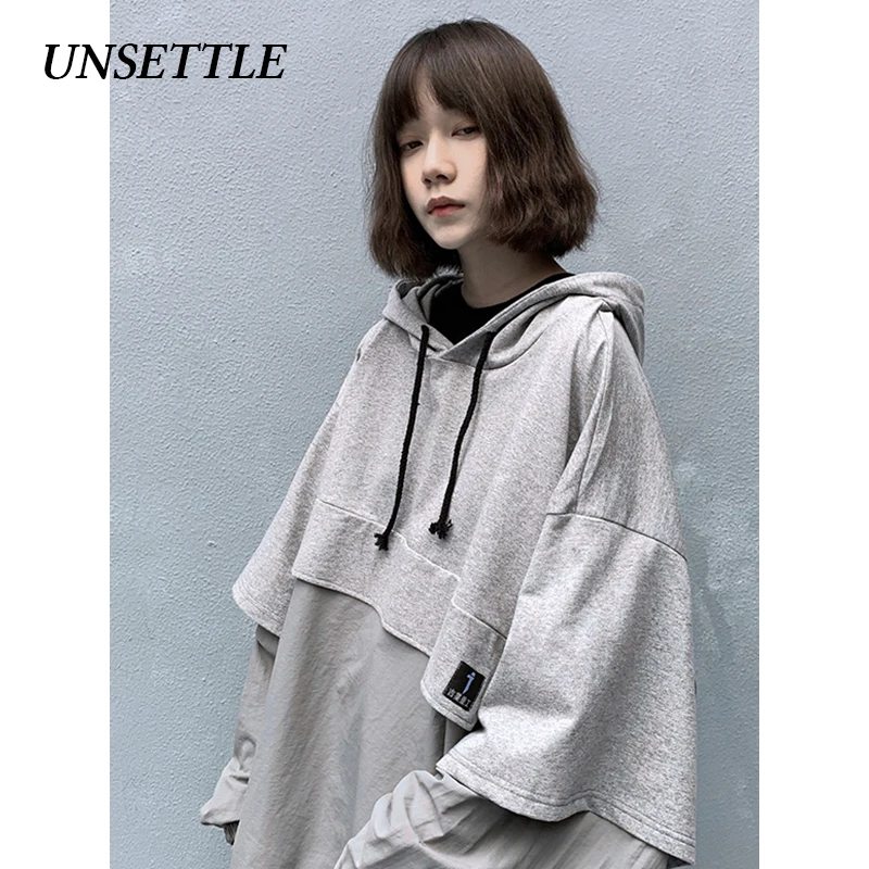 UNSETTLE 2020SS Men/Women Harajuku Japanese Hooded Fake two Hoodie Casual WindbreakerCoats Hip Hop Streetwear Male tops | Мужская одежда