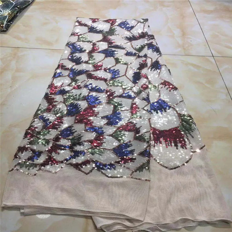 

African French Sequins Lace Fabric 2019 African Tulle Lace Fabric High Quality Nigerian Sequins Lace Embroidered Wedding Fabric