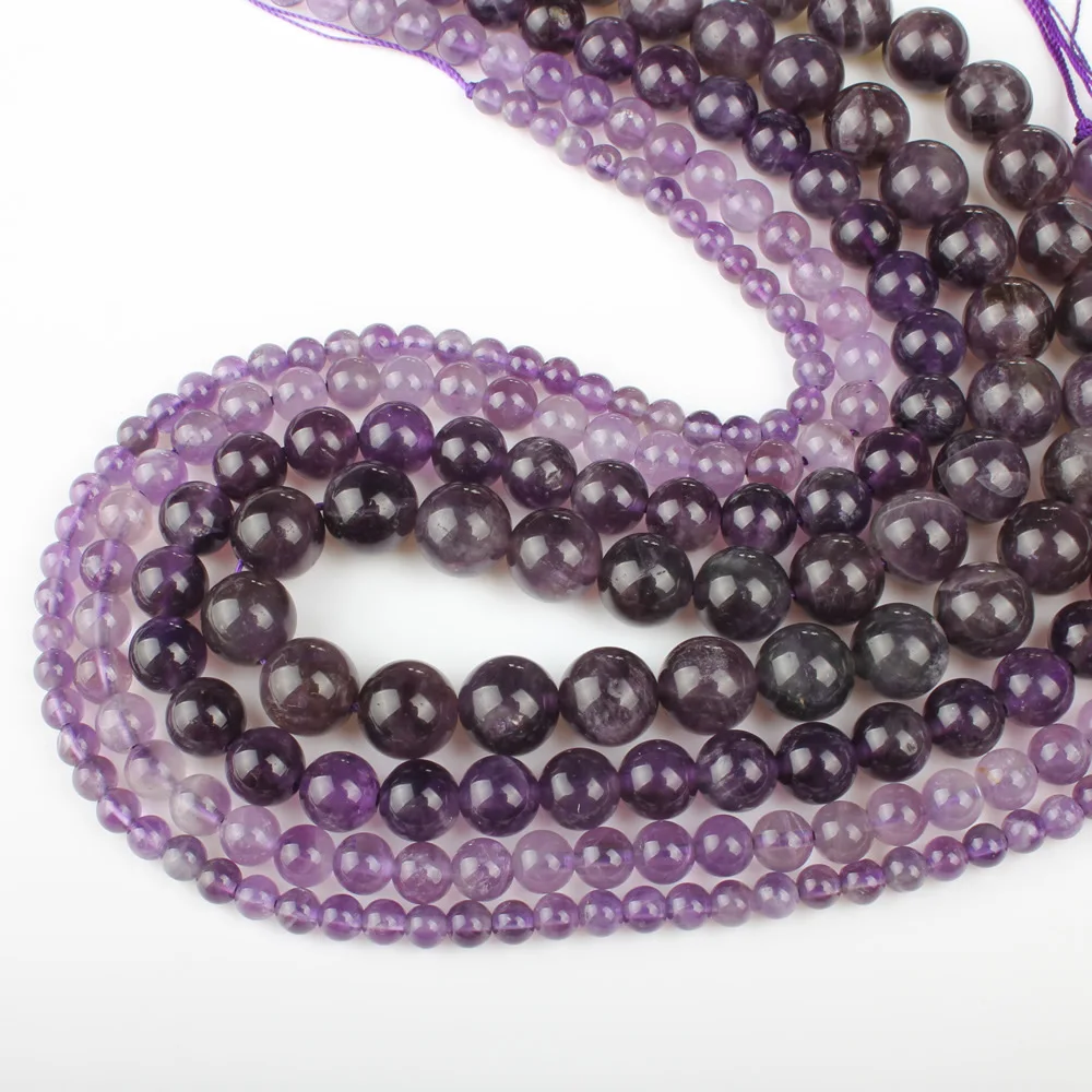 Natural Stone Loose Beads Purple Crystal Round Strand Semi-precious Jewelry Making Bracelet 4mm 6mm 8mm 10mm | Украшения и
