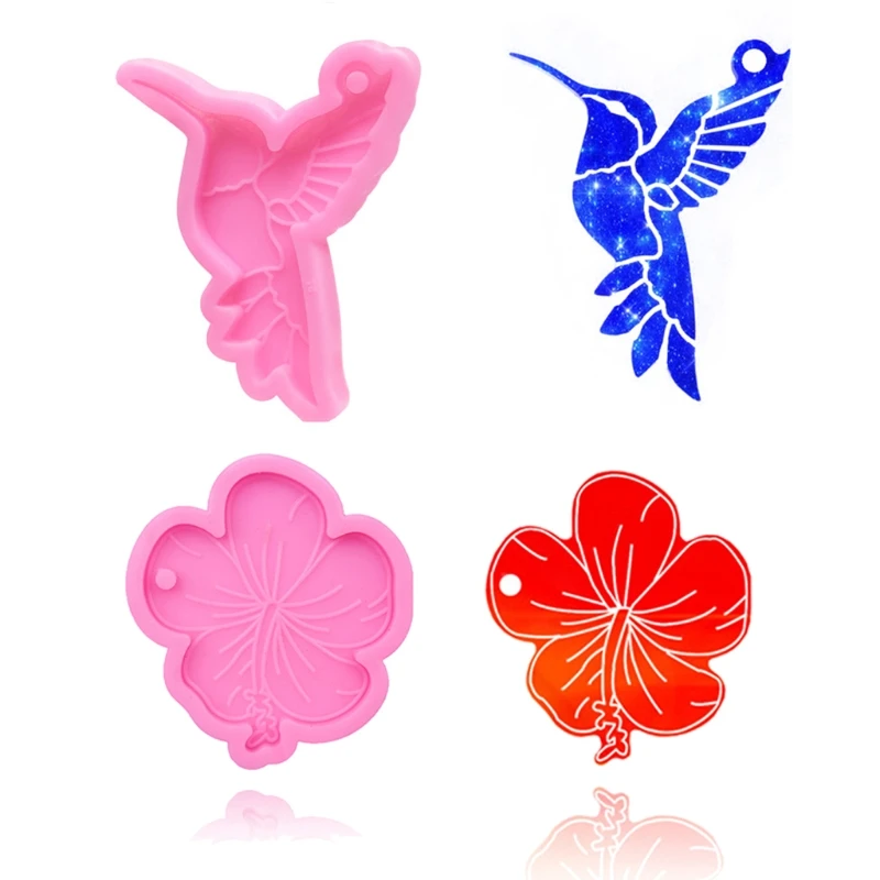 

4 Pieces Hummingbird Flower Epoxy Resin Mold Keychain Pendant Keyring Tag Ornament Silicone Casting Mould DIY Crafts Making