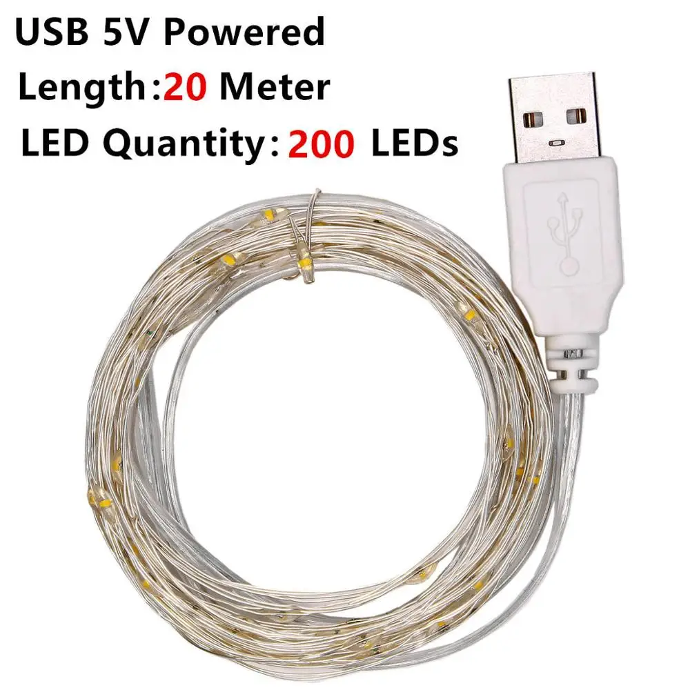 20M Powered by USB USB праздничный Сказочный светильник s гирлянда на батарейках светодиодный светильник-Гирлянда для украшения рождественской наружной гирлянды - Испускаемый цвет: 20M Powered by USB