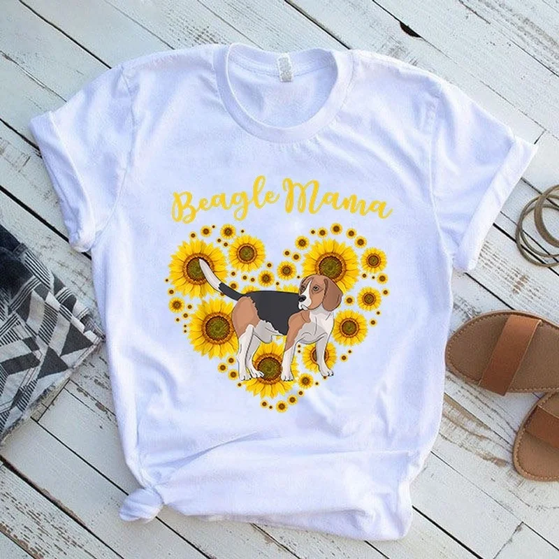 

Dog MAMA Sunflower Print Women T Shirt Short Sleeve O Neck Loose Women Tshirt Ladies Tee Shirt Tops Clothes Camisetas Mujer