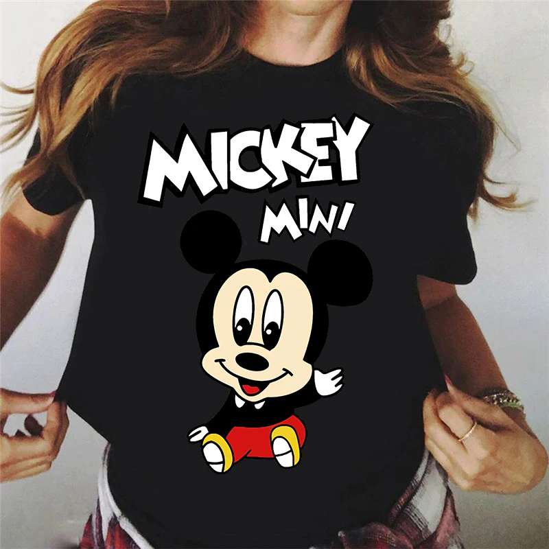 

Футболка женская из чистого хлопка с коротким рукавом, с круглым вырезом и принтом из мультфильма «Микки Маус»