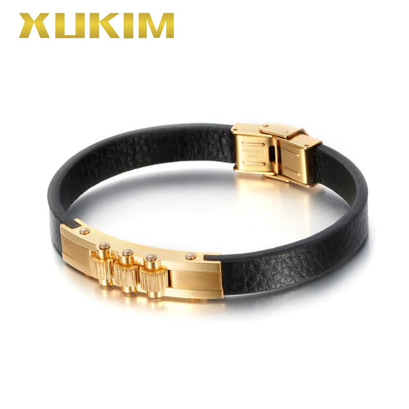 Золотой цвет XB408-G Xukim ювелирные изделия Модные мужские ювелирные изделия черный кожаный браслет - Окраска металла: Золотой цвет