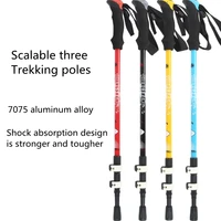 2 walking poles telescopic trekking poles aluminum alloy hiking trekking poles straight handle three section climbing poles