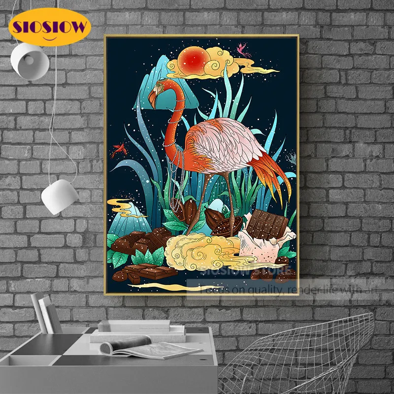 Diy 5d Diamond Painting Color Illustration Flamingo Embroidery Full Square Resin Cross Stitch Kit Modern Home Decoration | Дом и сад