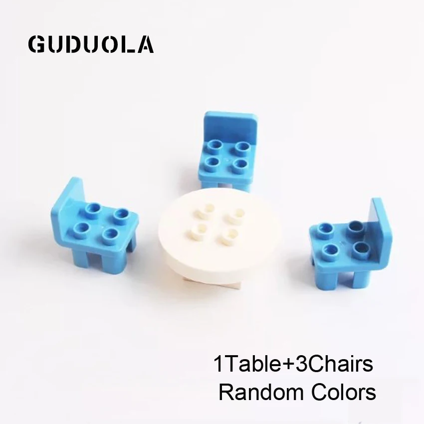 GUDUOLA Big Bricks Table Set Amusement Park Accessory Home House Chairs Playmobil Toys Building Block For Children | Игрушки и хобби