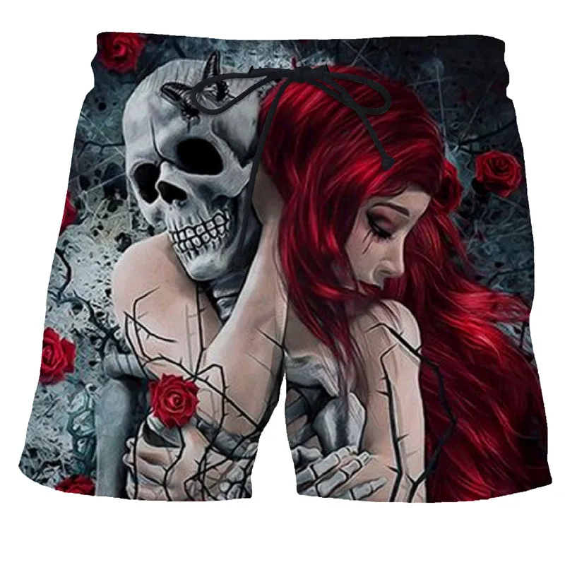 

Shorts Men's Black Skull Shorts 3D Printed Summer Beach Shorts Fashion Casual 2021 New Ladies Quick-drying Swimsuit Outer Shorts