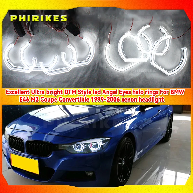 

Excellent Ultra bright DTM Style led Angel Eyes halo rings For BMW E46 M3 Coupe Convertible 1999-2006 xenon headlight