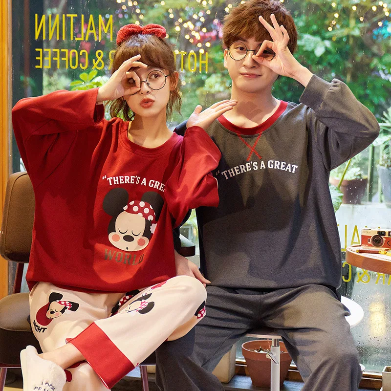 

Long-sleeved cotton home clothes men and women Korean two-piece cartoon cute couple pajamas autumn and winter luxury pajamas