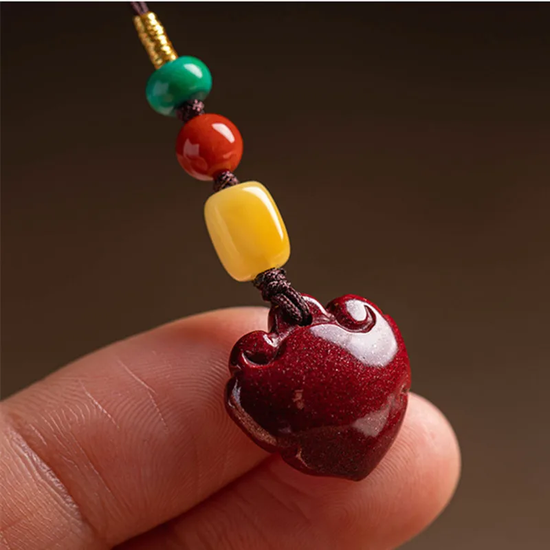 

Cinnabar original stone mobile phone chain pendant couple Chinese style antique short ornament small pendant cell phone charm