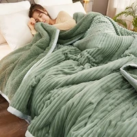 winter three layer blanket quilt thick warming coral fleece nap flannel sofa vehicle car carpet home office tent covering sheet
