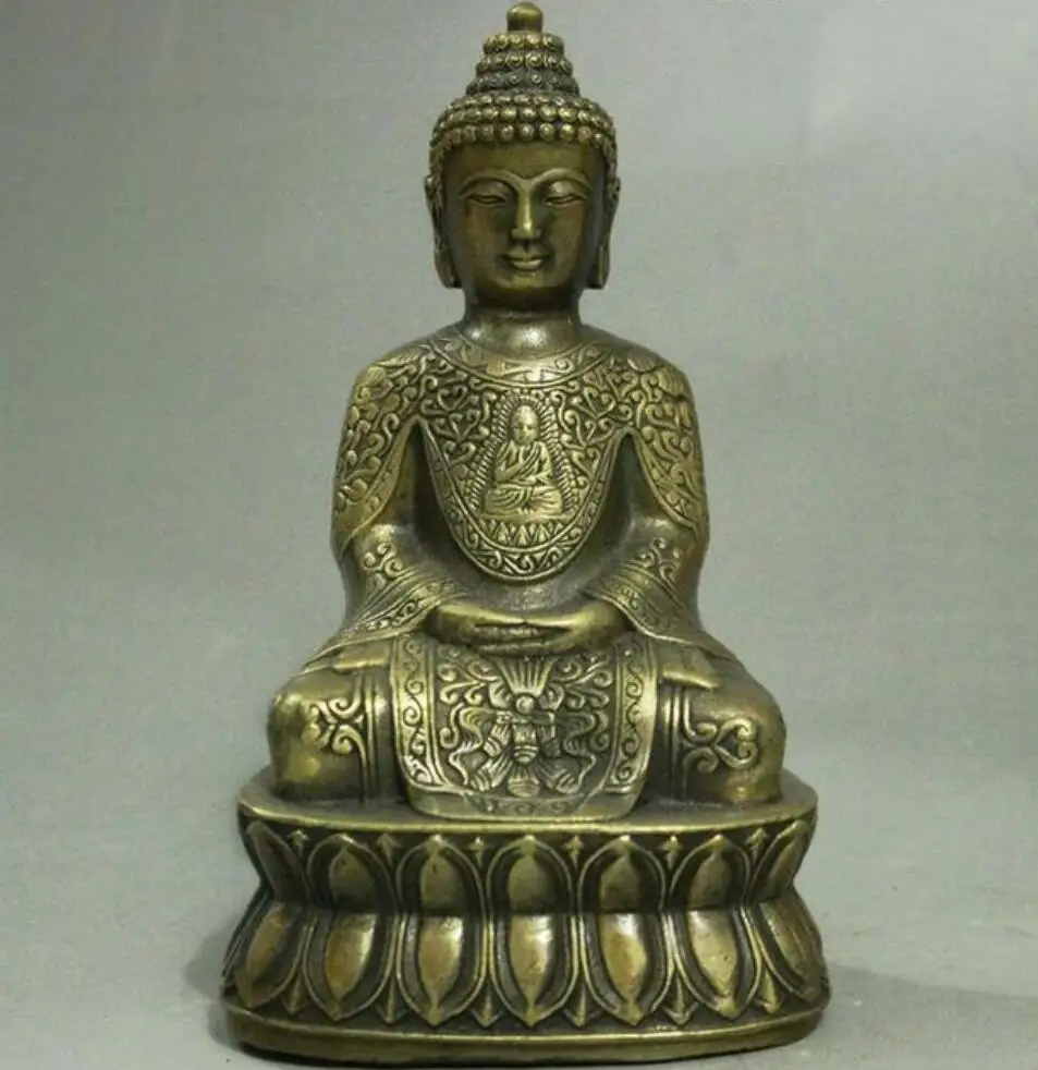 5 &quotКитайский тибетский буддизм Бронзовая Будда Шакьямуни халат статуя Будды
