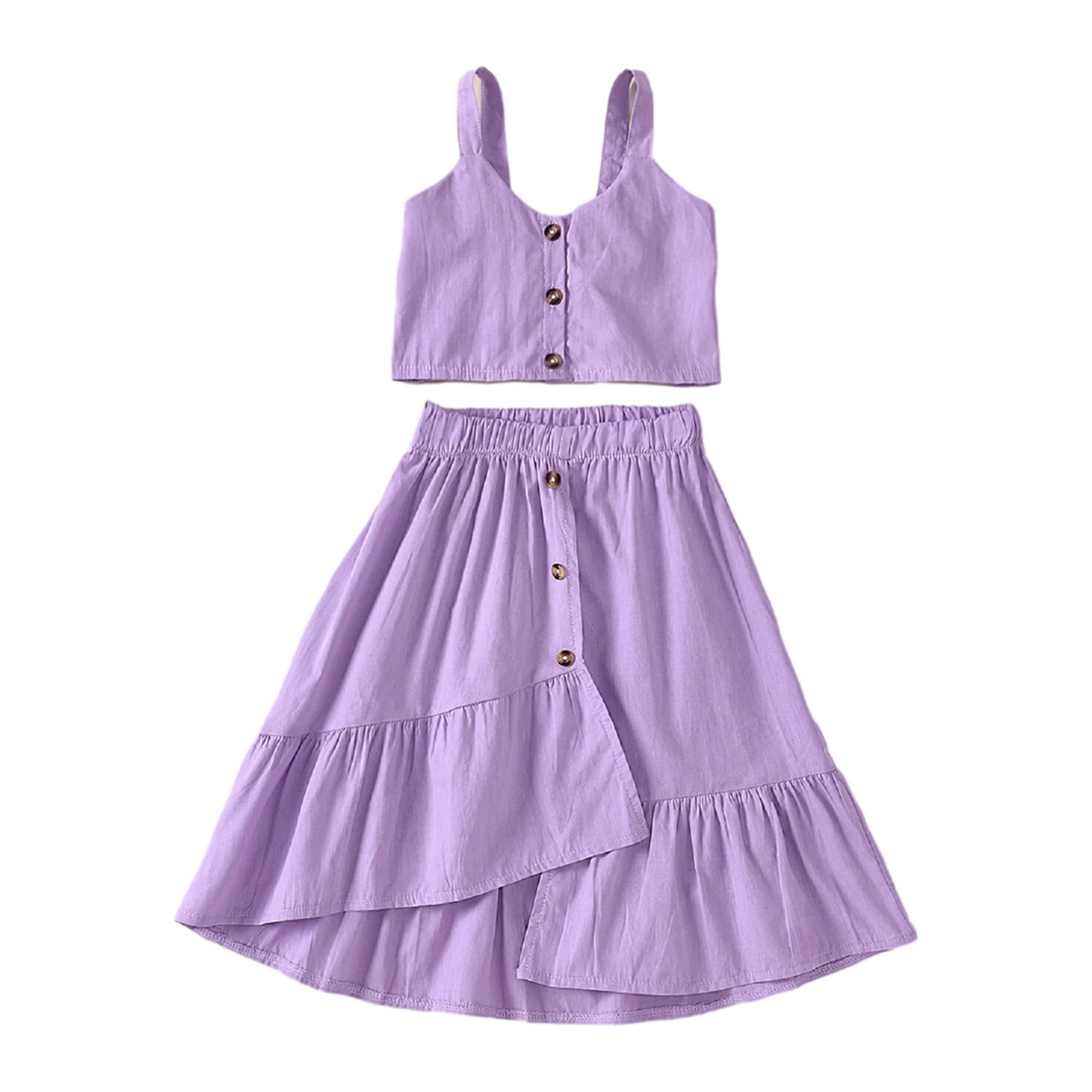 2 шт. летний однобортный кроп топ без рукавов и юбка с оборками|Комплекты одежды