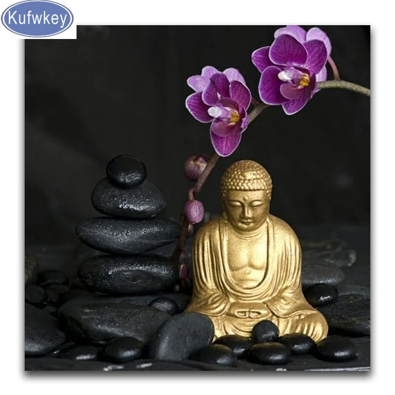 Квадратная Алмазная вышивка Будда крестиком полностью круглые алмазы картина из