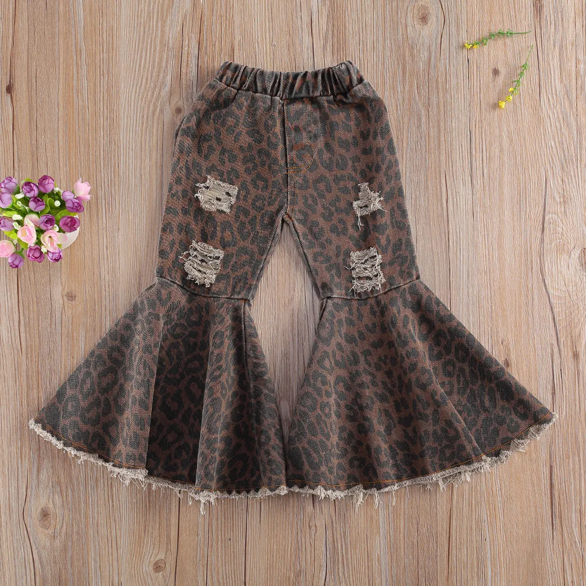 

2-7Y Fashion Children Kids Denim Hole Ripped Pants Girls Bell-bottomed Pants Baby Girls High Waist Wide Leg Jeans Trousers Pants