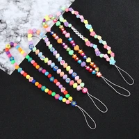 2021 new colorful acrylic bead heart flower eye mobile phone chain cellphone strap anti lost lanyard for women summer jewelry