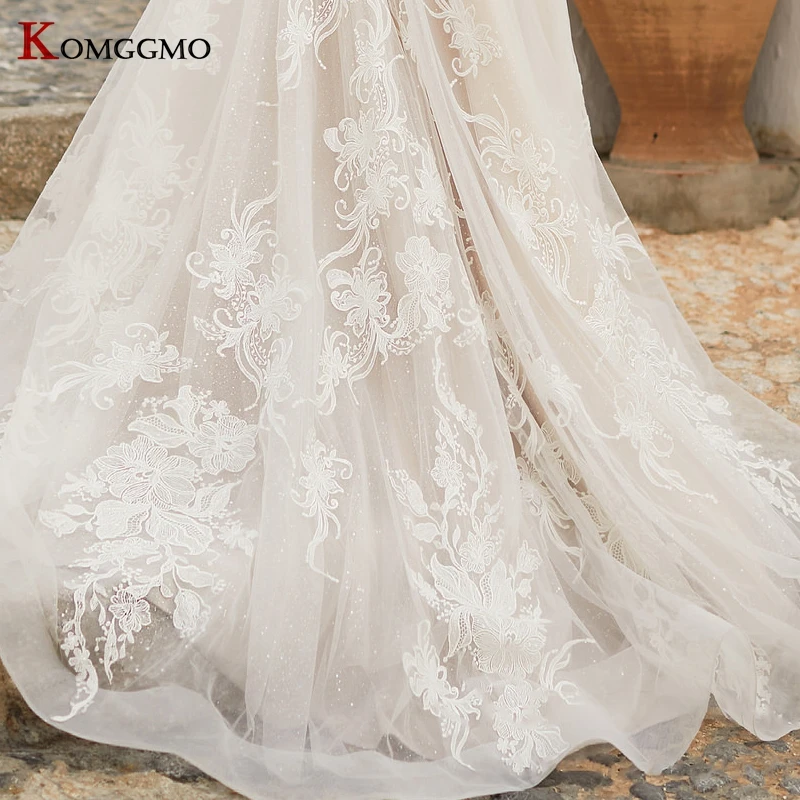 

100% Real Cap Sleeve Chapel Train Embroidery Appliques Lace Bridal Gown Luxury Backless Sweetheart Neck A-Line Wedding Dress