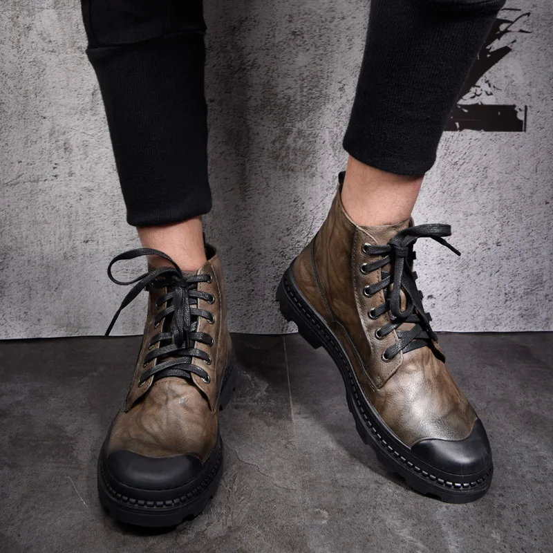 

Men's shoes casual sports wind winter thick warm high-bang leather shoes jeans with stylish winter shoes cowboy boots mens