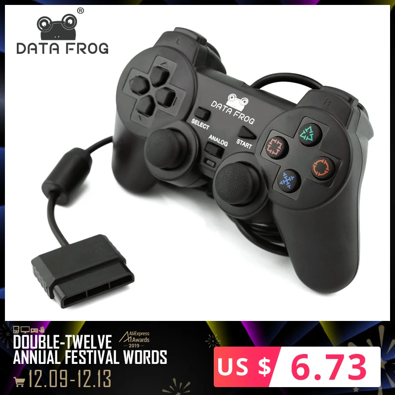 Данные лягушка проводной геймпад для sony PS2 контроллер двойной вибрации геймпады для PS2 контроллер Джойстик для playstation 2