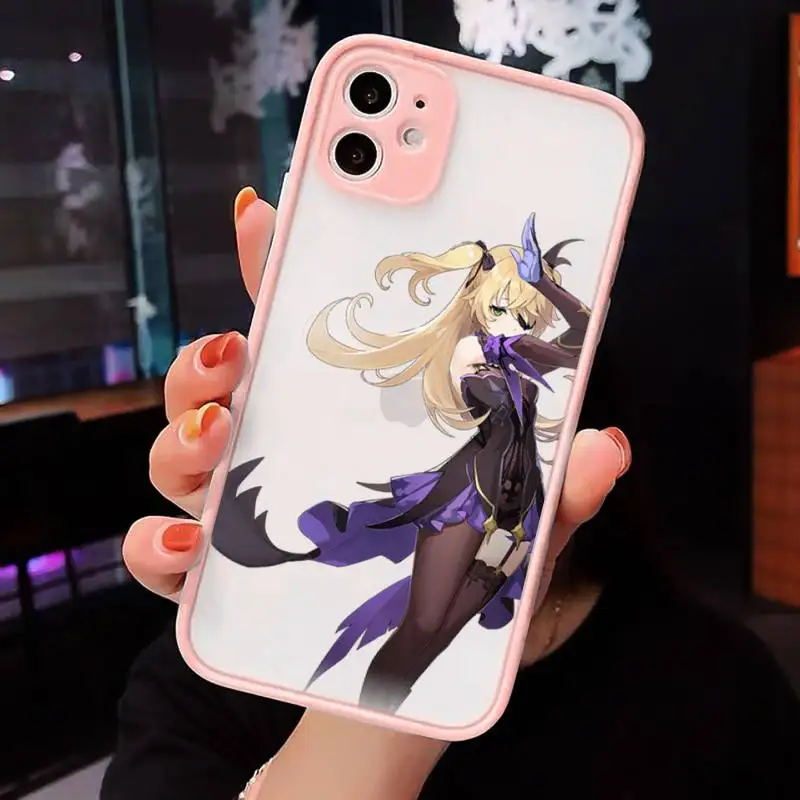 

Anime Genshin Impact Phone Case Matte transparent For Pink iPhone 12 Mini 11 Pro XR XS Max 7 8 Plus X Back Cover
