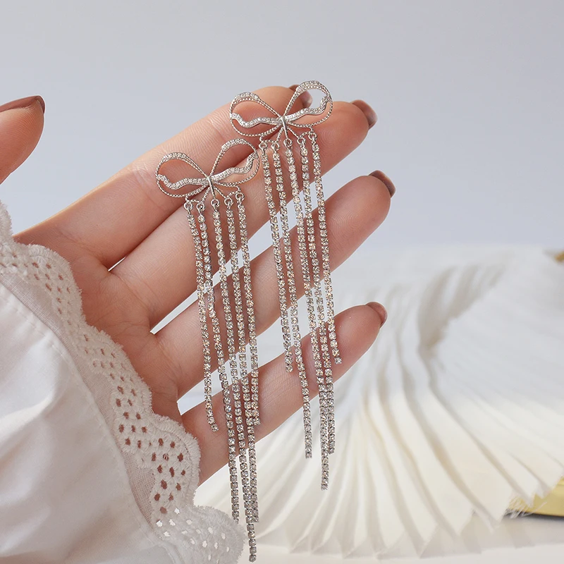 

Trendy Elegant 14K Real Gold Plated Tassel Butterfly Earring for Women Top AAA Shiny Zircon S925 Silver Needle Stud Jewelry Gift