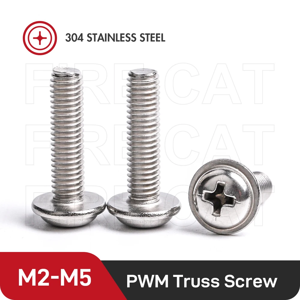 

PWM Stainless Steel 304 Hardware M2 M2.5 M3 M4 M5 Truss Pan Round Crosse Screw Bolts 20/30/50 Pcs Philips washer Machine Screws