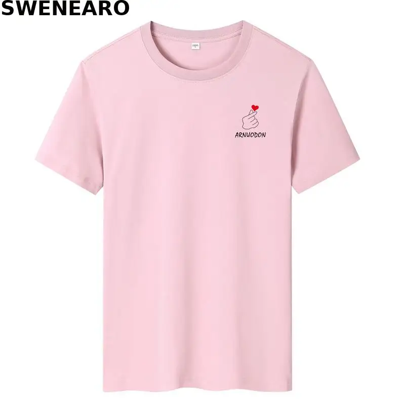 

SWENEARO 2021 summer new men's T-shirt short-sleeved 100% cotton small love printing breathable O-neck brand T-shirt