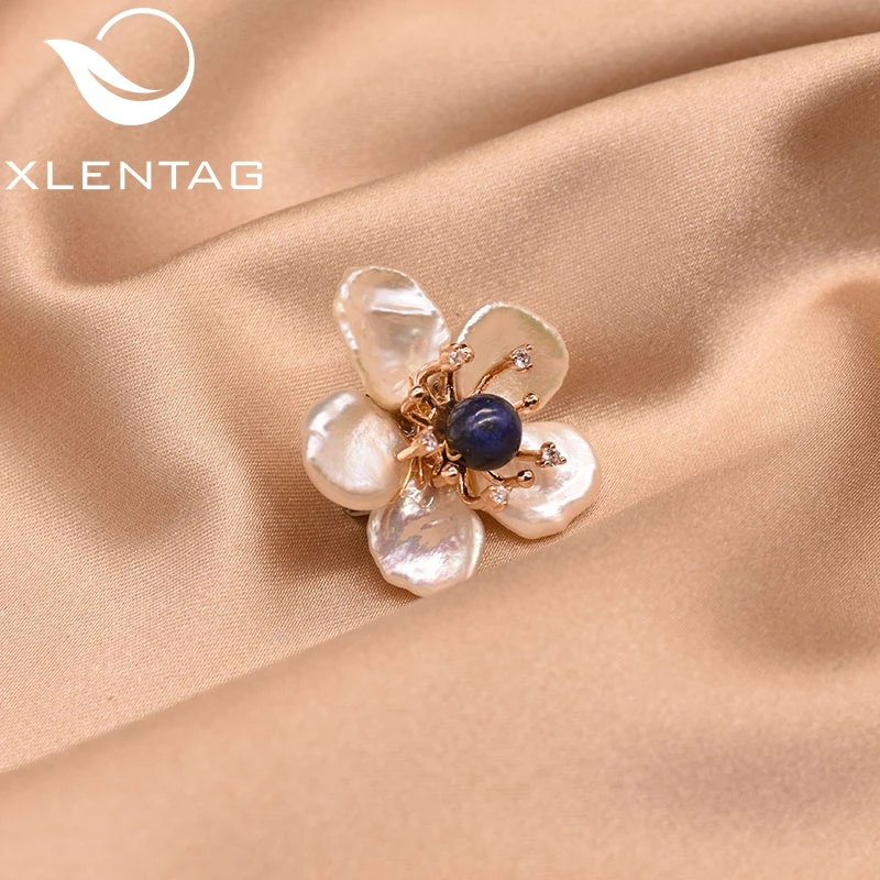 XlentAg High Quality Natural Baroque Flower Brooch Pin For Women Girl Lovers'Wedding Party Gift Original Design Broche GO0349B