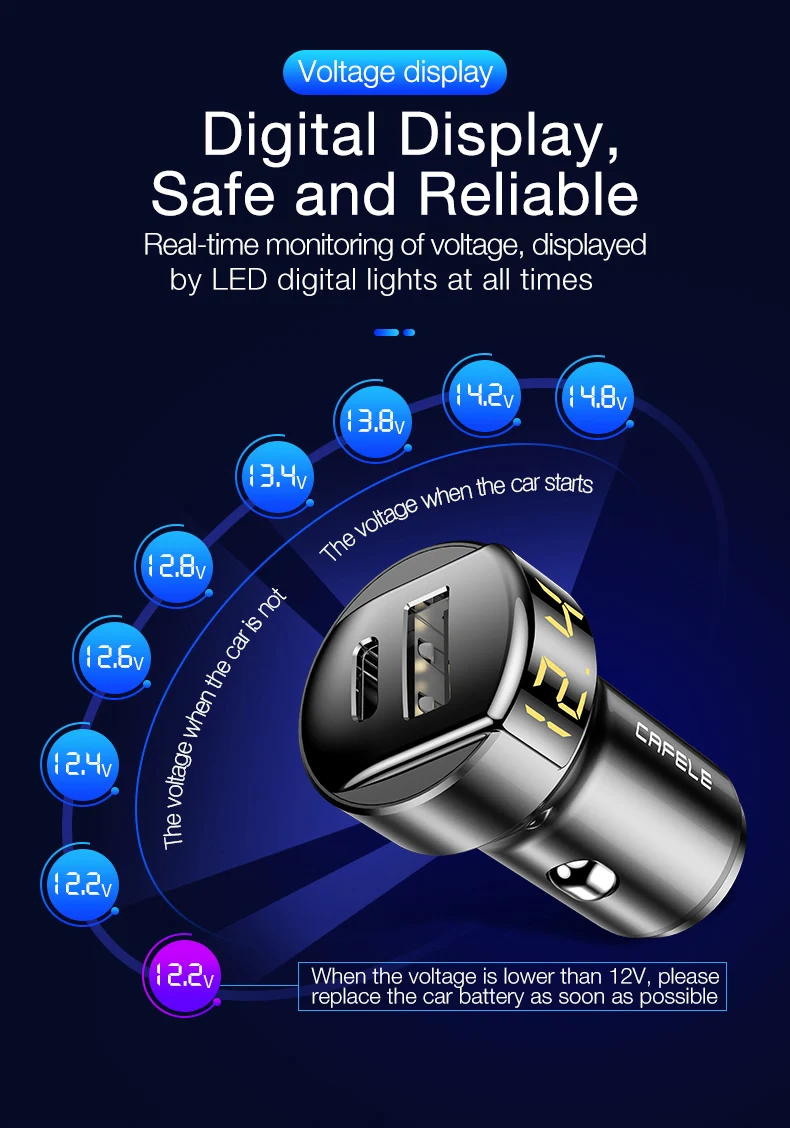 Cafele Quick Charge 4,0 3,0 USB Автомобильное зарядное устройство для iPhone Xiaomi huawei QC4.0 QC3.0 Авто Тип C PD быстрое автомобильное зарядное устройство для мобильного телефона